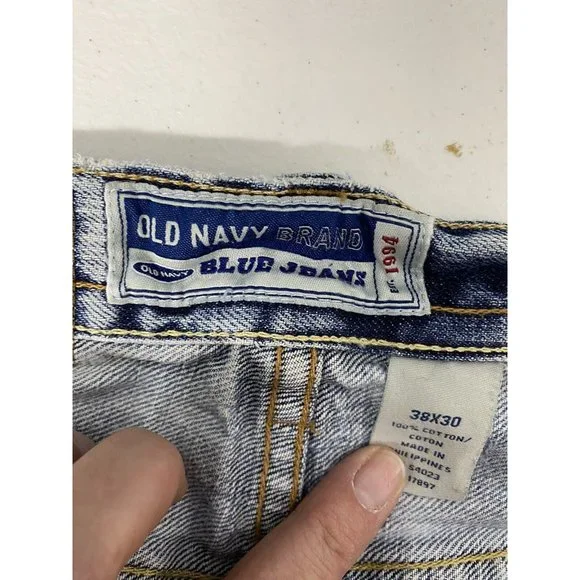 Old Navy Blue Jeans Men's 38x30 Distressed Y2K - Picture 2 of 11
